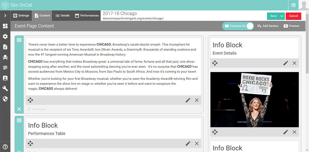 Site OnCall CMS Page Builder