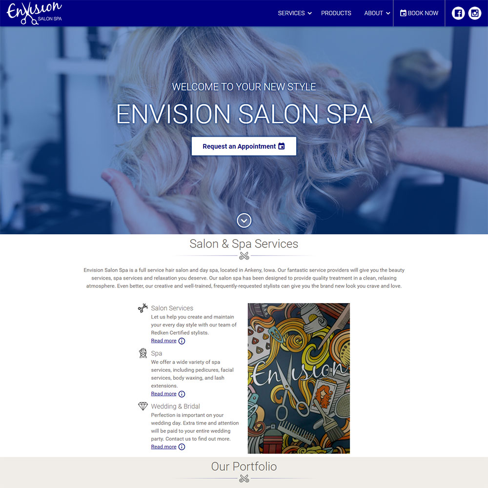 Envision Salon Spa Homepage Web Design