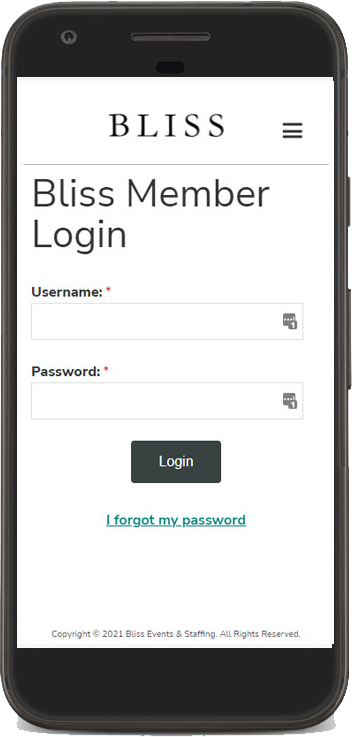 Bliss Events + Staffing Company web app development